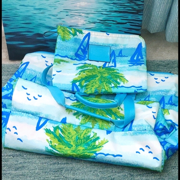 Coach Blue Nylon Purse Tote Beach Sailboat & Pouch - Picture 2 of 9